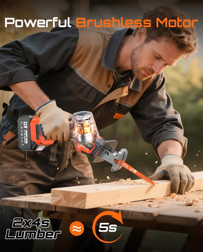 olmlmo Cordless Reciprocating Saw With 8 Blades – 2×4000mAh Batteries, Brushless Motor, Variable Speed 0‑3200 SPM, Tool‑Free Blade Change, Power Reciprocating Saw for PVC Wood, Metal Cutting DIY - Image 2